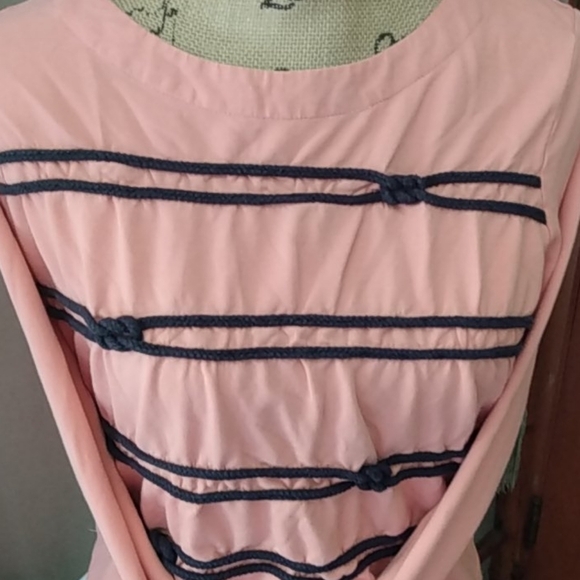 Crown & Ivy Peach and Navy Knit Rope Polka-Dot Nautical Layered Blouse - Picture 4 of 7